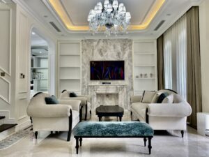 ảnh thực tế sofa Adaline màu trắng xanh tại biệt thự Hải Phòng