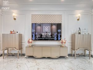 nội thất phòng khách tân cổ cho nhà phố hà nội được thiết kế bởi Mant Interior Center