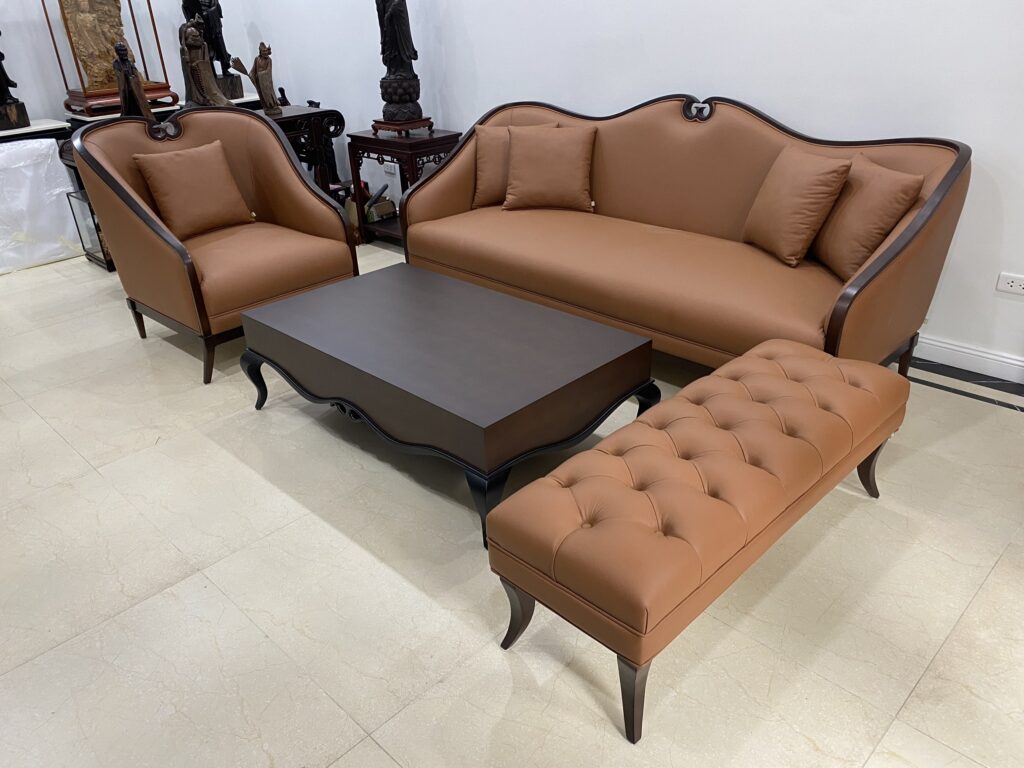 sofa tân cổ bọc da cao cấp cho nhà phố hà nội