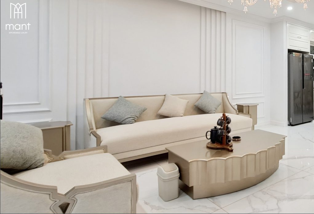 sofa tân cổ điển tông màu sáng cho căn hộ chung cư